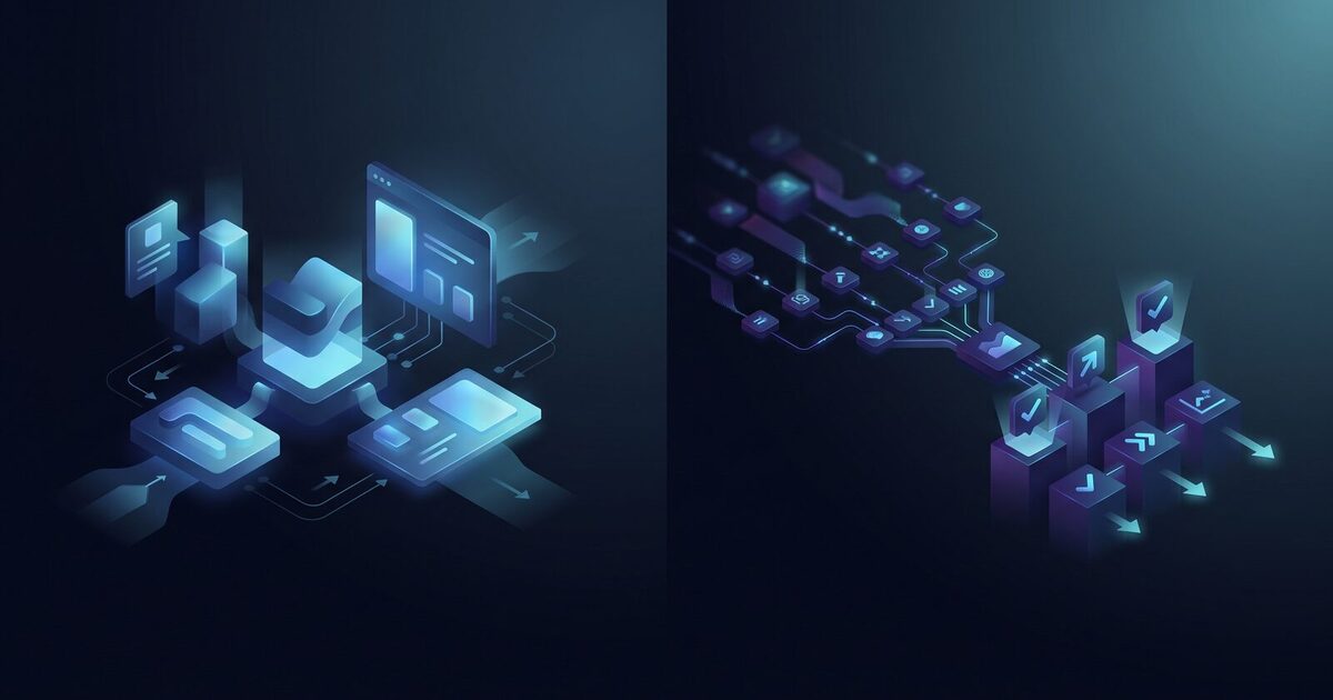 Dark purple AIStackWorks-style hero image showing copyable SaaS feature blocks on one side and a compounding stack of usage signals, customer results, and product decisions on the other.